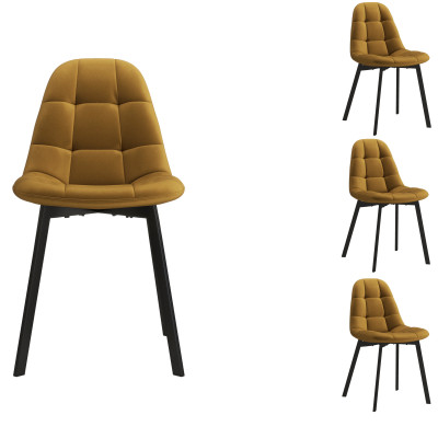 STELLIA-Silla de terciopelo mostaza y metal negro (x4)
