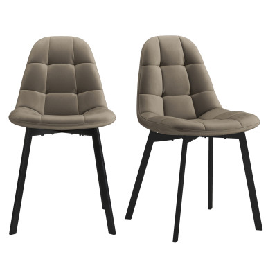 STELLIA-Chaise en velours Taupe Clair et métal noir (x2)