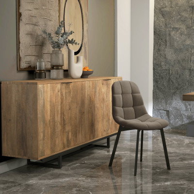 STELLIA-Chaise en velours Taupe Clair et métal noir (x2)