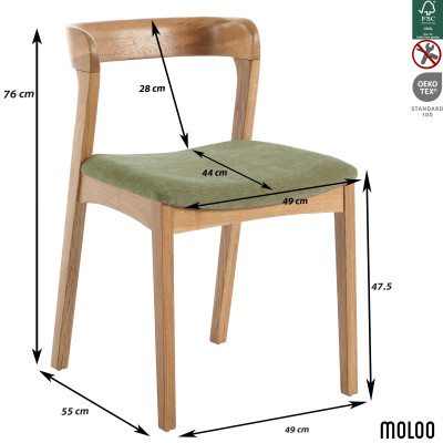 TINA-Chaise en Chêne massif et tissu Bliss Sauge (x2)