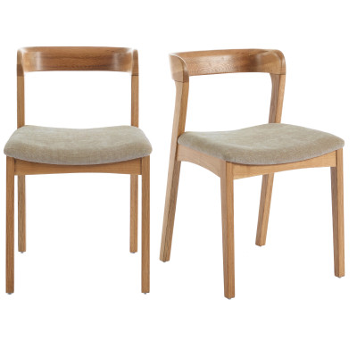 TINA – 2er Set Stühle aus massiver Eiche und sandfarbenem Bliss-Stoff