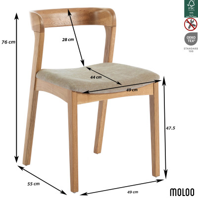 TINA-Chaise en Chêne massif et tissu Bliss Sable (x2)