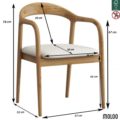 TITO-Fauteuil de table Lin naturel Ecru et Frêne massif (x2)