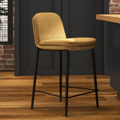 NOLAN-Chaise de bar en tissu Luxury Moutarde (x2)