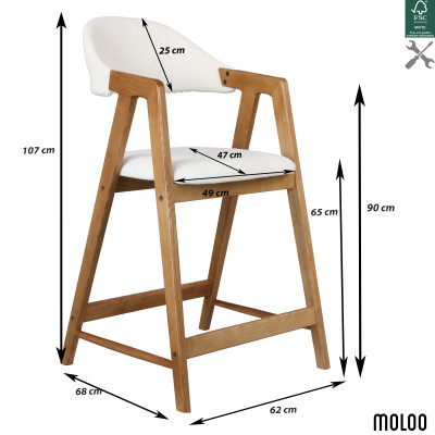 CAMILLE-Silla de bar de tela color crudo y fresno (x2)