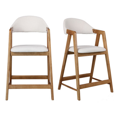 CAMILLE-Silla de bar de tela color crudo y fresno (x2)