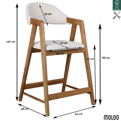 CAMILLE-Silla de bar de tela color crudo y fresno (x2)