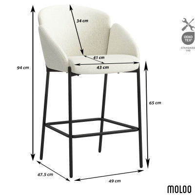 CANDICE-Fauteuil de bar en tissu Luxury Ecru et métal noir (x2)