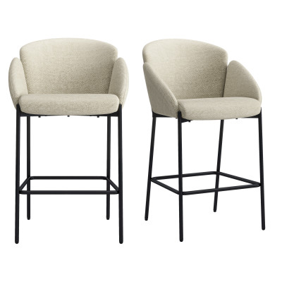 CANDICE-Silla de bar de tela beige y metal negro (x2)