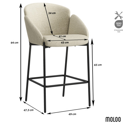 CANDICE-Fauteuil de bar en tissu Luxury Grège et métal noir (x2)