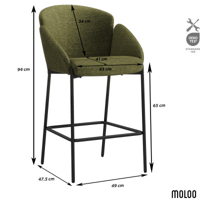 CANDICE-Fauteuil de bar en tissu Luxury Kaki et métal noir (x2)