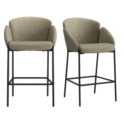 CANDICE-Fauteuil de bar en tissu Luxury Taupe et métal noir (x2)
