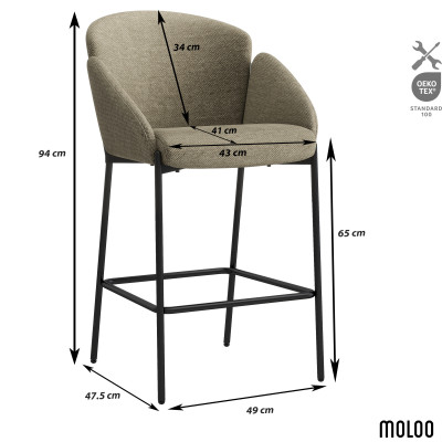 CANDICE-Fauteuil de bar en tissu Luxury Taupe et métal noir (x2)