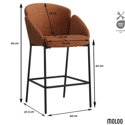 CANDICE-Fauteuil de bar en tissu Luxury Terracotta et métal noir (x2)