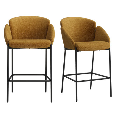 CANDICE-Fauteuil de bar en tissu Luxury Moutarde et métal noir (x2)