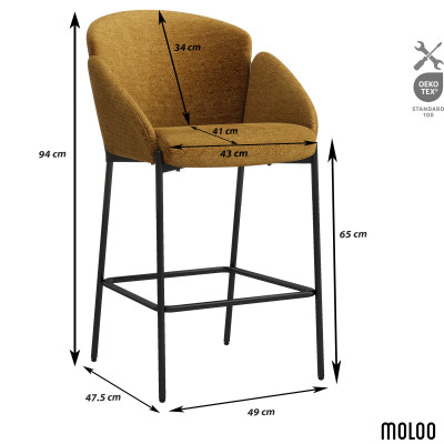 CANDICE-2er Set Barsessel aus luxuriösem Senfstoff und schwarzem Metall