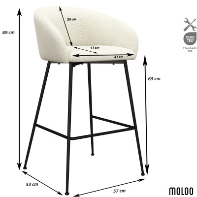 CHLOE-Fauteuil de bar en tissu Luxury Ecru et métal noir (x2)