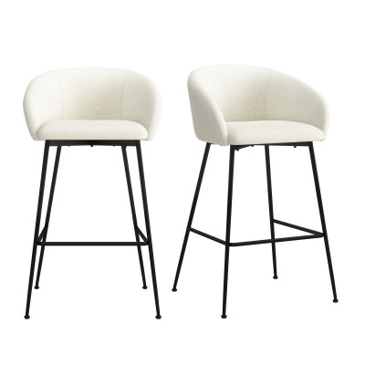 CHLOE-Silla de bar de tela ecru y metal negro (x2)