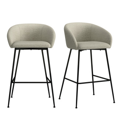 CHLOE-Fauteuil de bar en tissu Luxury Grège et métal noir (x2)