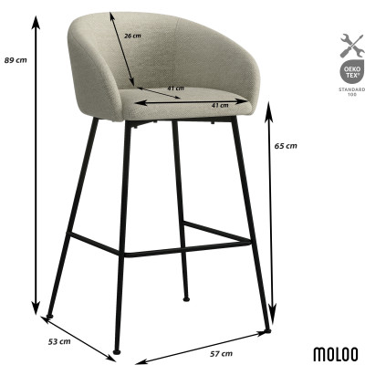 CHLOE-Silla de bar de tela beige y metal negro (x2)