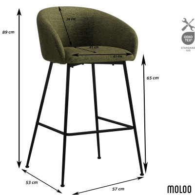 CHLOE-Silla de bar de tela verde y metal negro (x2)