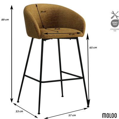 CHLOE-Fauteuil de bar en tissu Luxury Moutarde et métal noir (x2)