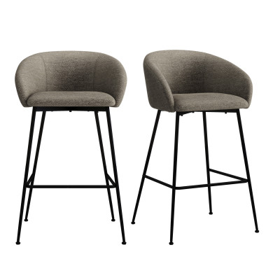 CHLOE-Fauteuil de bar en tissu Luxury Taupe et métal noir (x2)
