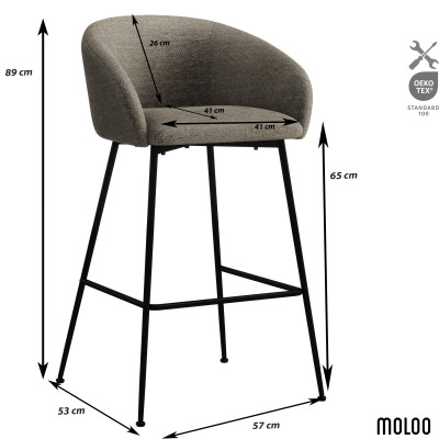 CHLOE-Fauteuil de bar en tissu Luxury Taupe et métal noir (x2)