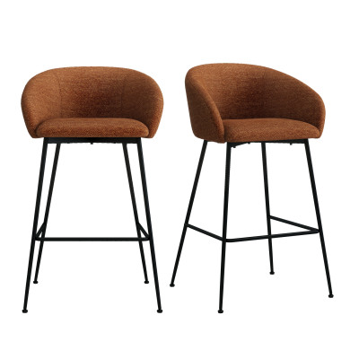 CHLOE-Sedia da bar in tessuto terracotta e metallo nero (x2)