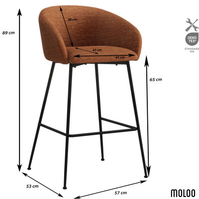 CHLOE-Sedia da bar in tessuto terracotta e metallo nero (x2)