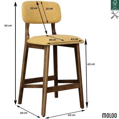 CLIFF-2er Set Barhocker,Stoff Safran und Holz Walnuss