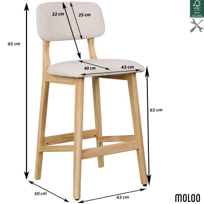 CLIFF-Tabouret de bar, Tissu SoftCellar Ecru et bois naturel (x2)