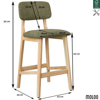 CLIFF-Tabouret de bar, Tissu SoftCellar Sauge et bois naturel (x2)