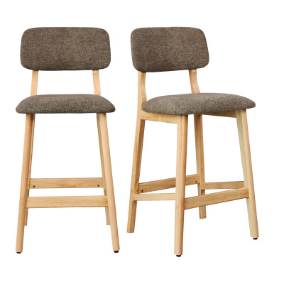 CLIFF-Tabouret de bar, Tissu SoftCellar Taupe et bois naturel (x2)