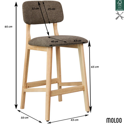 CLIFF-Sgabello da bar, tessuto marrone e legno naturale (x2)