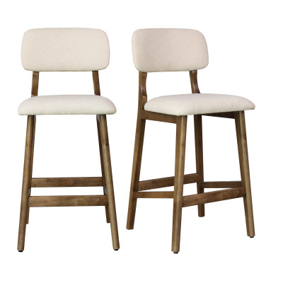 CLIFF-Tabouret de bar,Tissu SoftCellar Ecru et bois teinté noyer (x2)