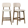 CLIFF-Taburete de bar, tela Ecru y madera de nogal (x2)