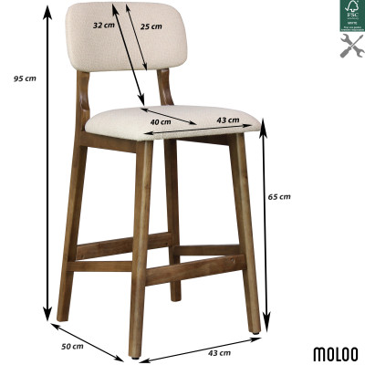CLIFF-2er Set Barstühle aus Stoff und Walnussholz, Leinenfarbe