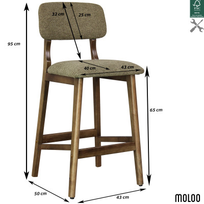 CLIFF-Tabouret de bar,Tissu SoftCellar Sauge et bois teinté noyer (x2)