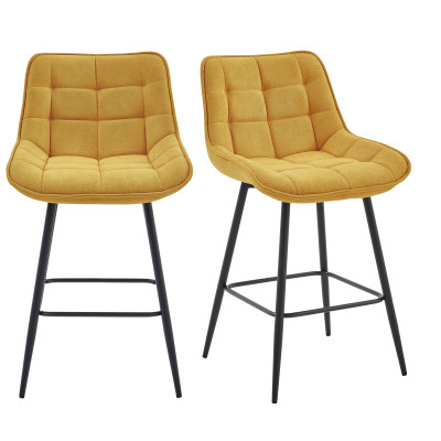 GRANT-Silla de bar de tela mostaza y metal negro (x2)