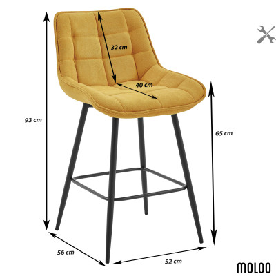 GRANT-Silla de bar de tela mostaza y metal negro (x2)