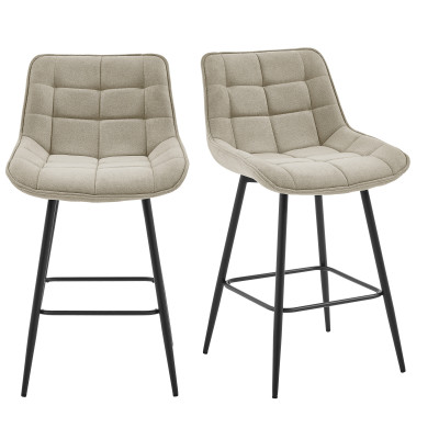 GRANT-Tabouret de bar en tissu Coloris Lin et pieds métal noir (x2)