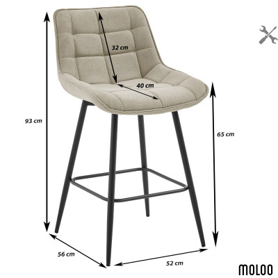 GRANT-Tabouret de bar en tissu Coloris Lin et pieds métal noir (x2)