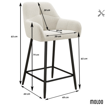 LEA-Tabouret de bar en tissu bouclé Ecru et métal noir (x2)