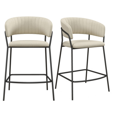 LUCA-Fauteuil de bar en tissu Vanille et métal noir (x2)
