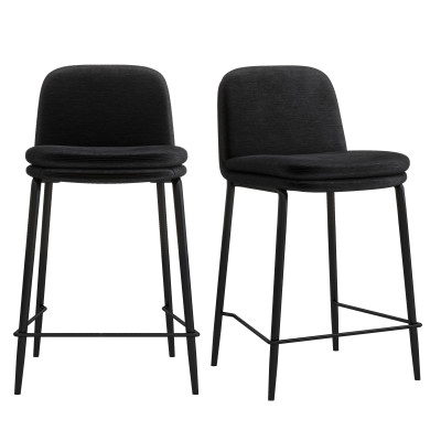 NOLAN-Sedia da bar in metallo nero e tessuto nero (x2)