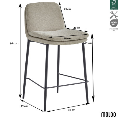 NOLAN-Sedia da bar in tessuto Luxury Beige (x2)