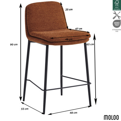 NOLAN-Sedia da bar in tessuto Luxury Terracotta (x2)