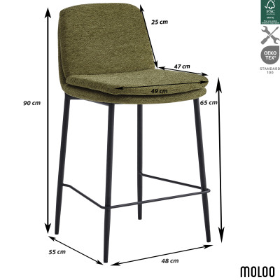 NOLAN-Sedia da bar in tessuto Luxury Kaki (x2)