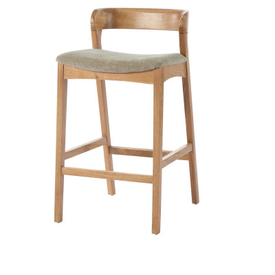 TINO-Tabouret de bar en Chêne massif et tissu Bliss Sable